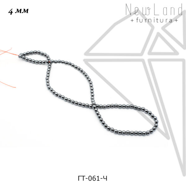 Гематит круглый черный 4 мм  1/2 нити
